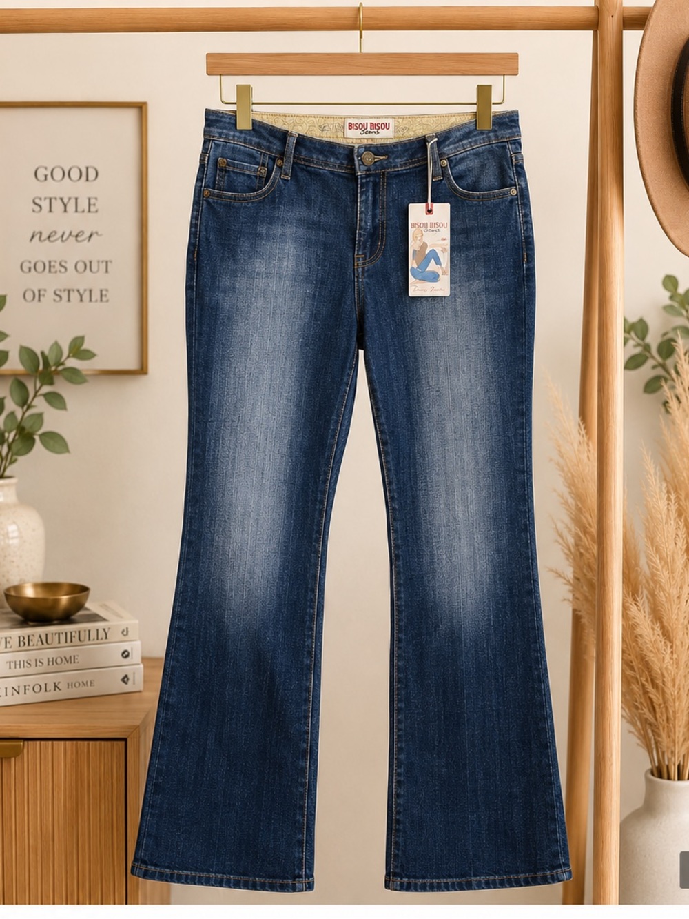 Bisou Bisou Y2K Boot Cut Jeans Women Size 12 NWT Dark Wash Vintage Denim 90s
